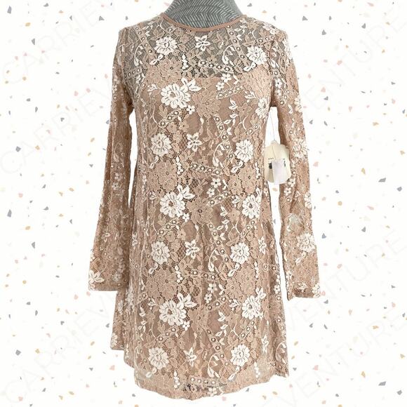 NEW Altar'd State Rauma Dress Neutral Cream Floral Lace Mesh Long Sleeve Size S - Picture 1 of 15
